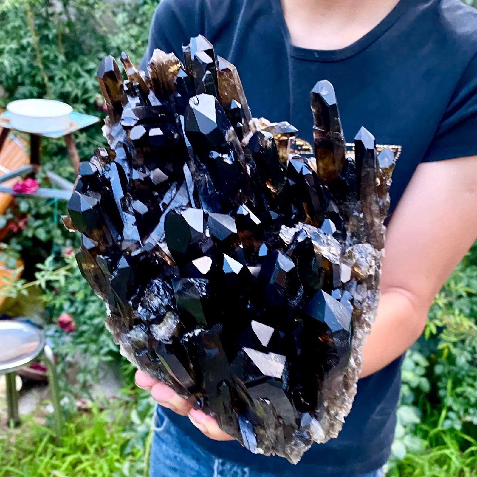 7.3LB Natural Tea black Crystal quartz Cluster Mineral Specimen Healing reiki