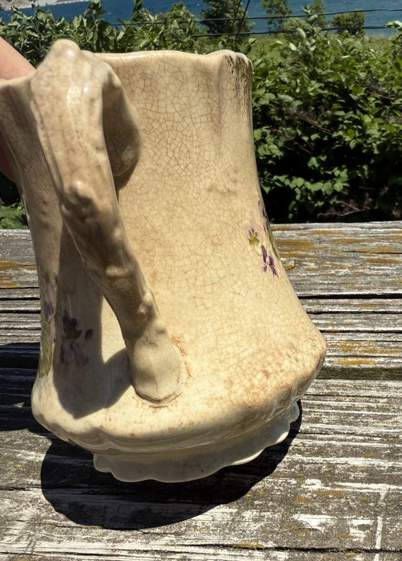 Stained Crazed White Ironstone Small Pitcher Printed Violets Mellor Etruria 5″