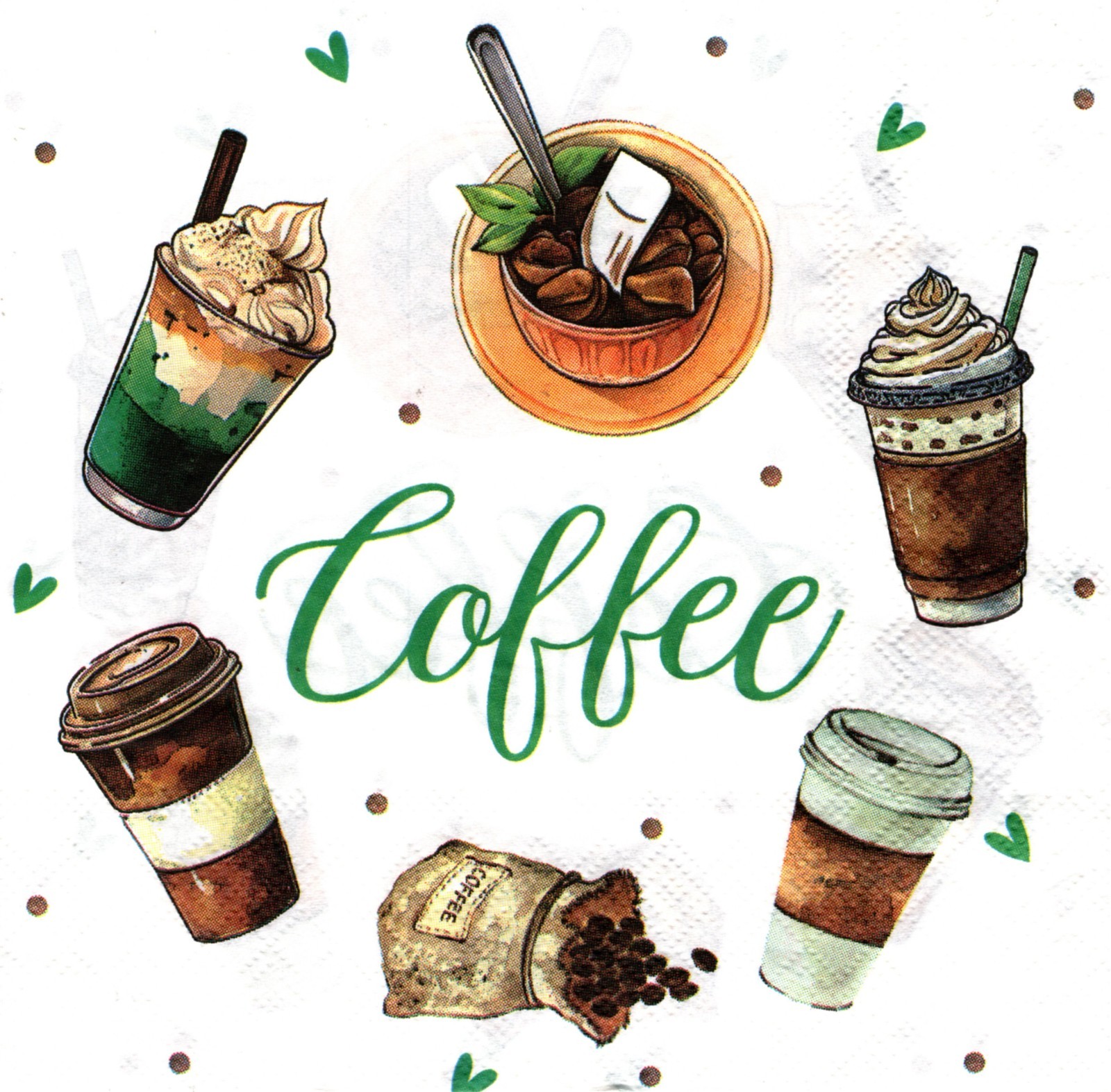 (2) Two Paper Lunch Napkins for Decoupage/Mixed Media – Coffee Varieties