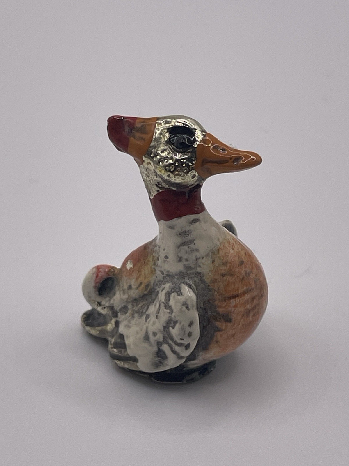 UNIQUE Vintage Pewter Hand Painted Duck Figurine, Pewter Image Multicolor