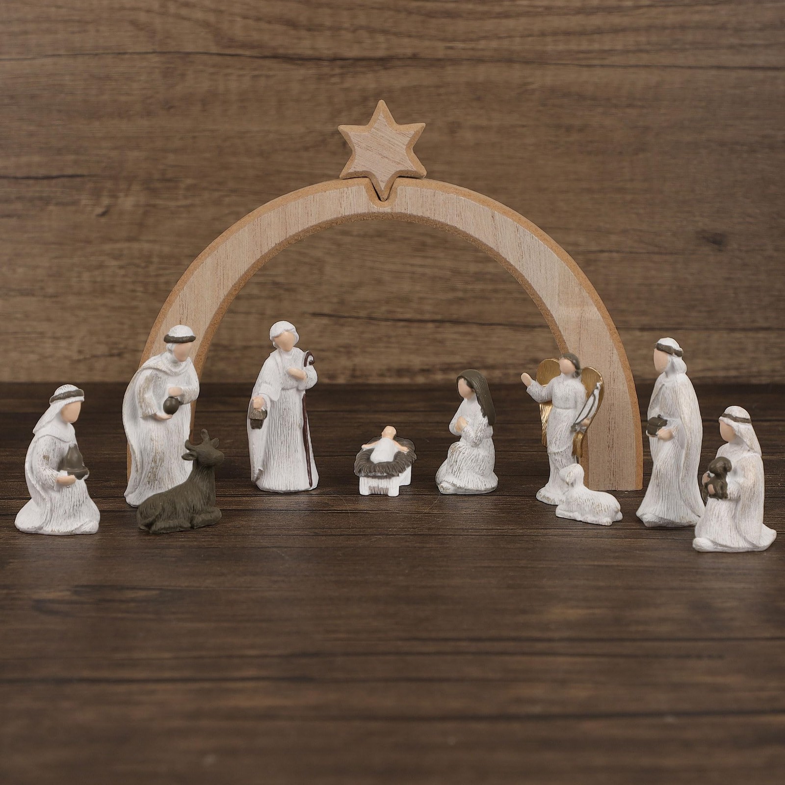 11 Pcs Christmas Scene Nativity Set, Holy Family Scene with Wooden Arched Sta…