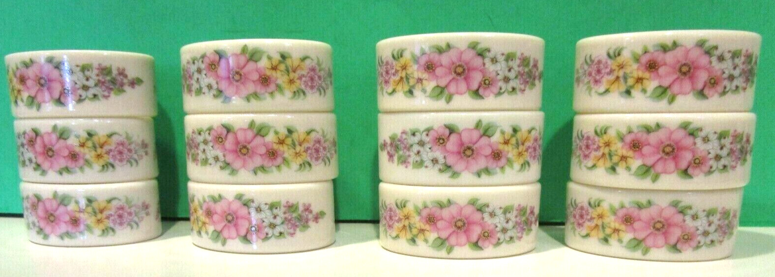 LENOX 12 CONSTITUTION FLOWER PATTERN NAPKIN RINGS — Mint — New — USA – NO BOX