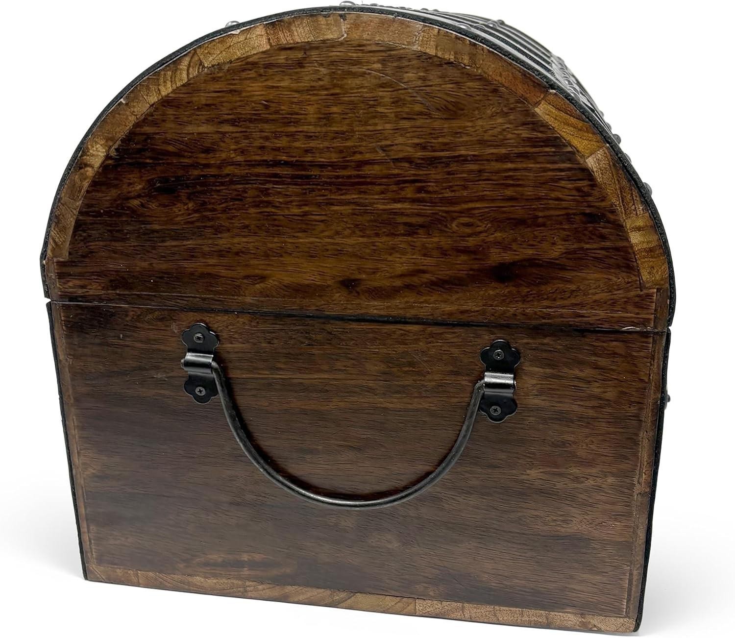Nautical Cove Handmade Wooden Treasure Chest Storage Box Real Leather Accents