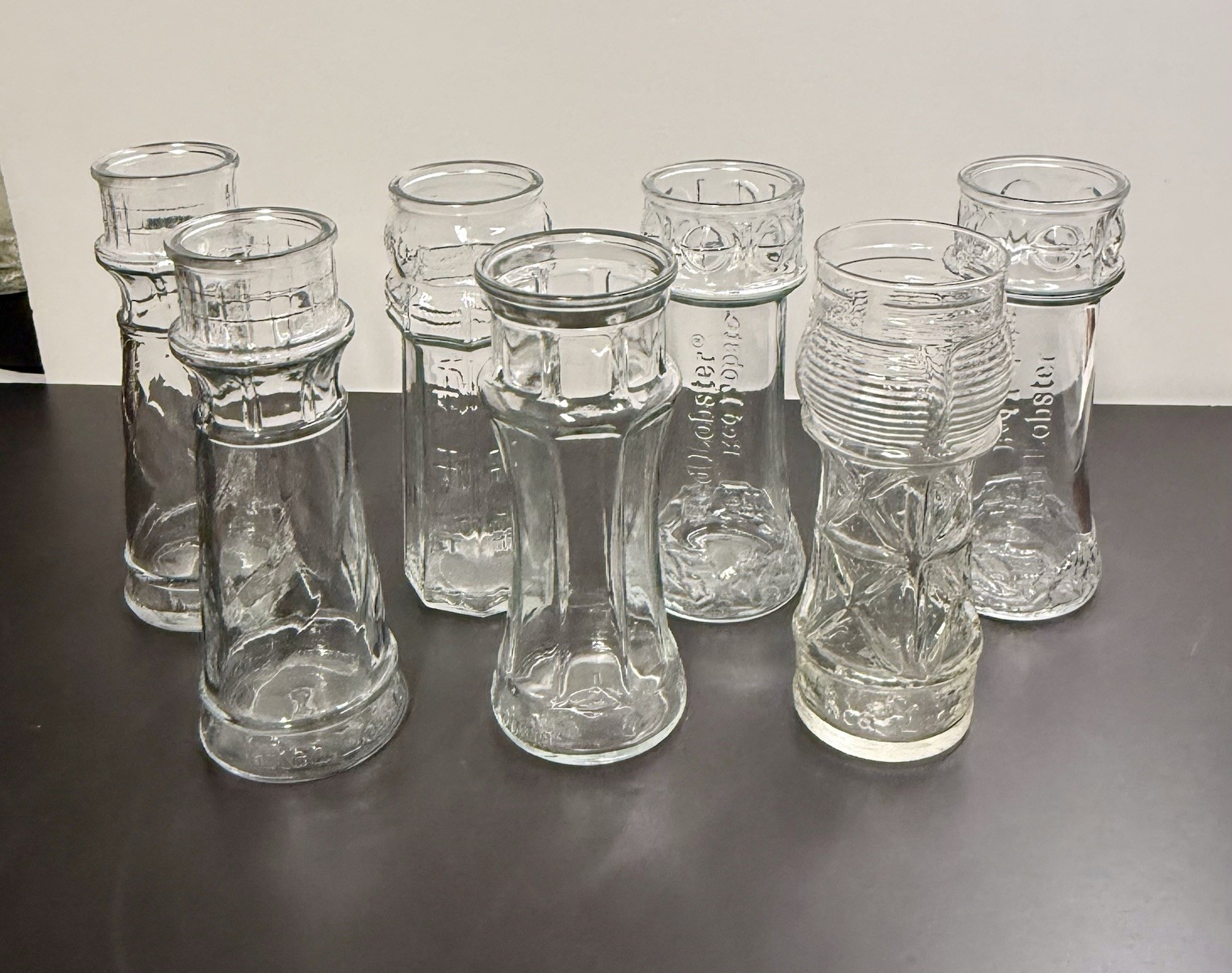 Set Of 7 Assorted Vintage Red Lobster Lighthouse Clear Glasses 7.5” 12 oz