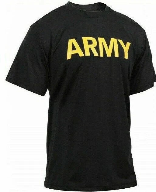 New US Army APFU PT Shirt Medium Short Sleeve Physical Fitness Uniform Black Gol