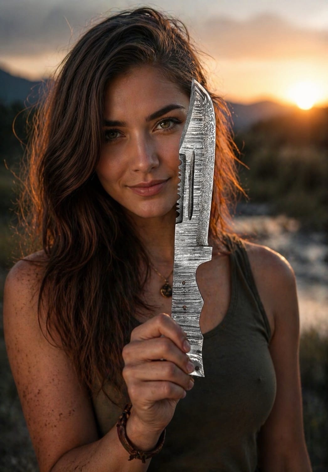 Handmade Damascus Steel Blank Blade – High-Quality Custom Knife HUNTING Tacker