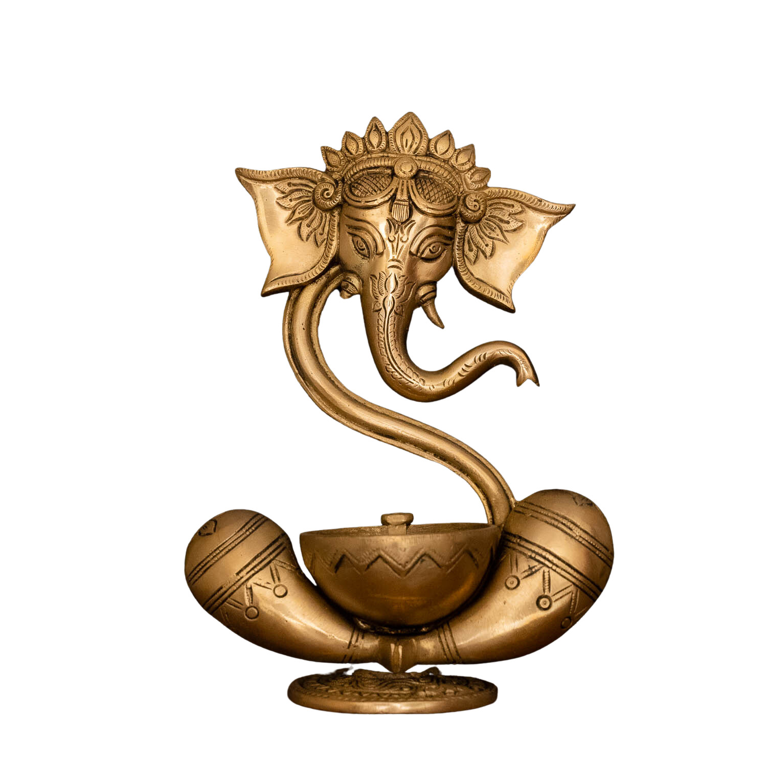 Brass Ganesh Diya for Pooja Room | Size – (6.5 x 3 x 9) Inches | Indigenite