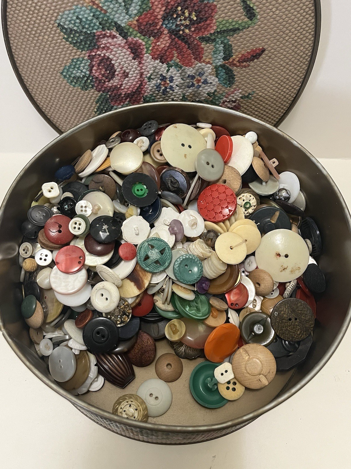 Lot of Buttons from Grandma’s Button Box Tin! They Say She Saved Everything LOOK
