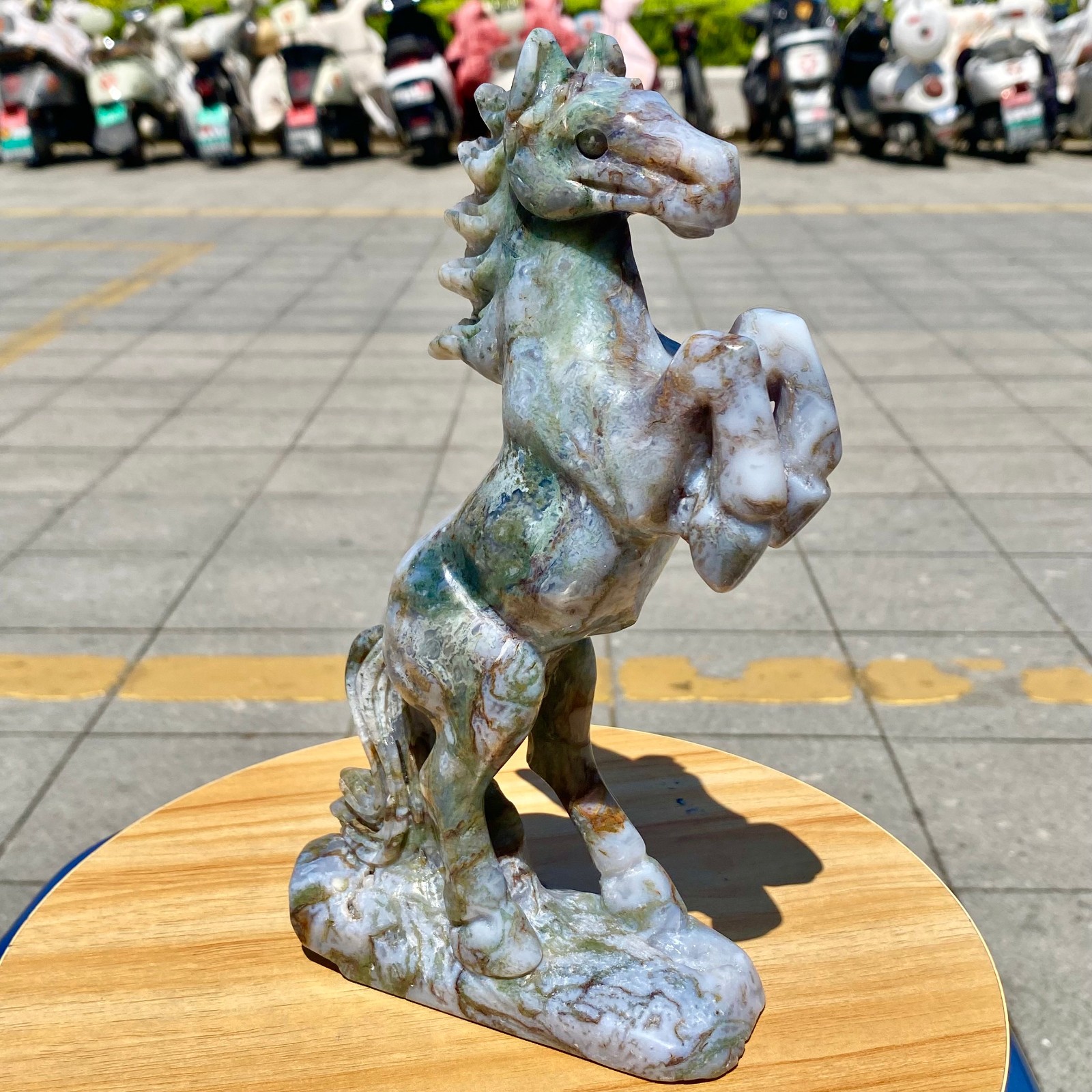 2LB Natural Agate Carved Horse Figurine, Exquisite Hand Carved Gemstone Statue