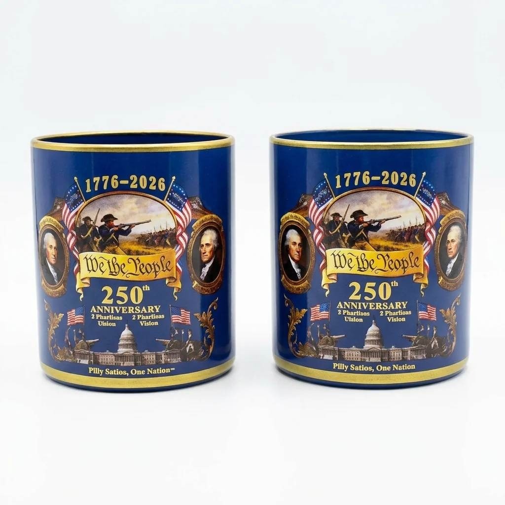 Lowball Glasses Set Unbranded We The People 1776-2026 Blue Gold 3 Inch