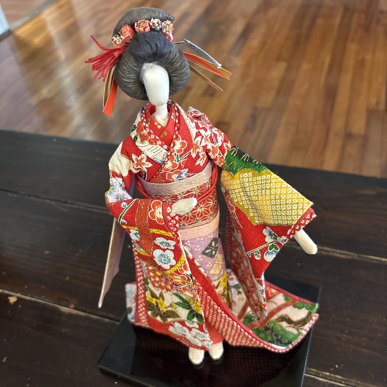 Vintage Japanese Geisha Doll in Kimono 9.5” on Stand Handmade Made in Japan