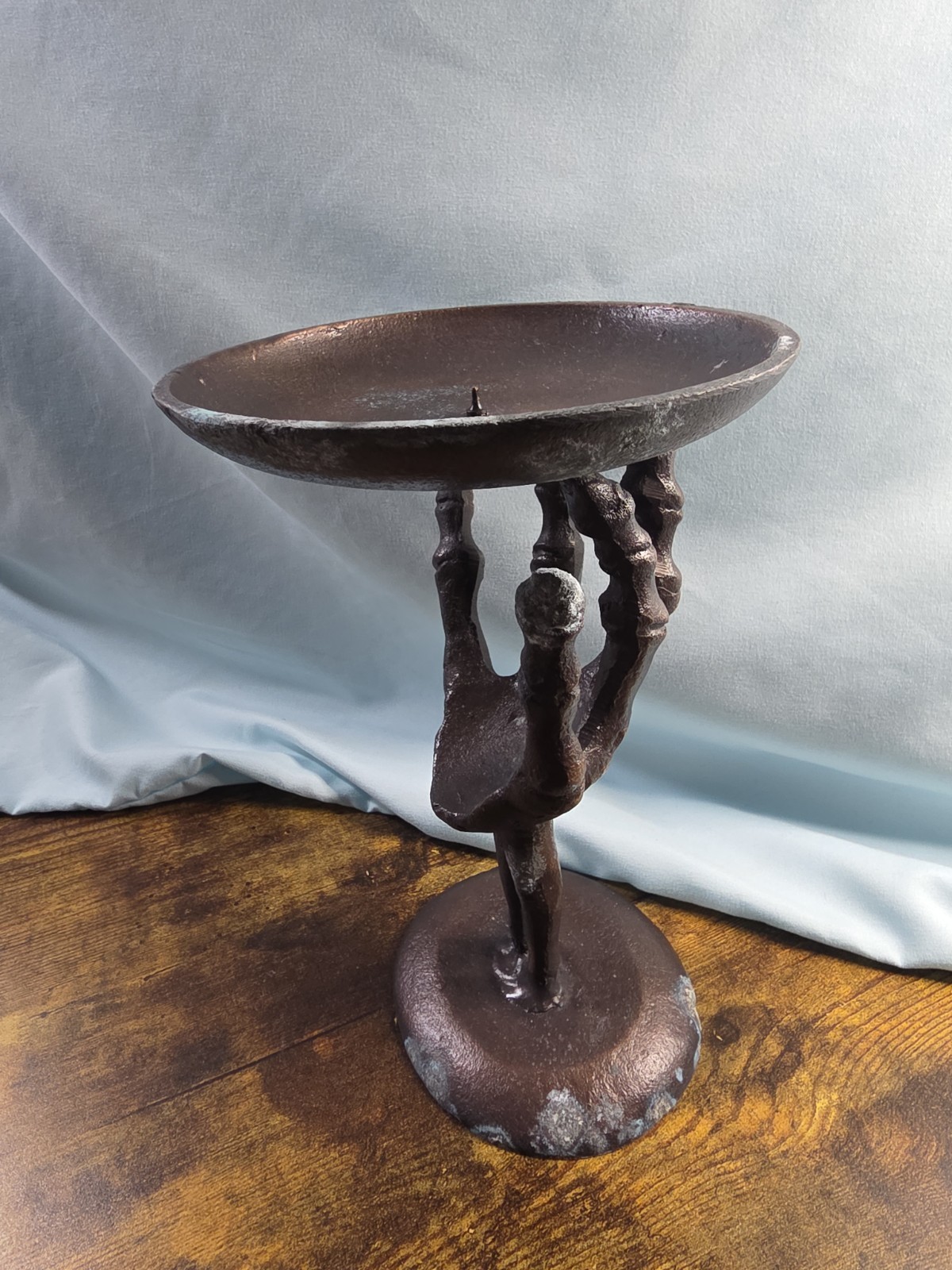Bronze Distressed/Rusted Metal Skeleton Hand Candle Holder/Dish