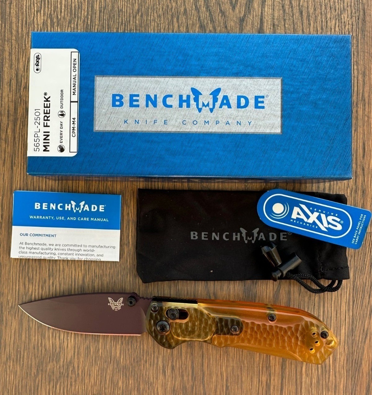 Benchmade 565PL-2501 Mini Freek Limited Edition Folding Knife Amber Handle Edc