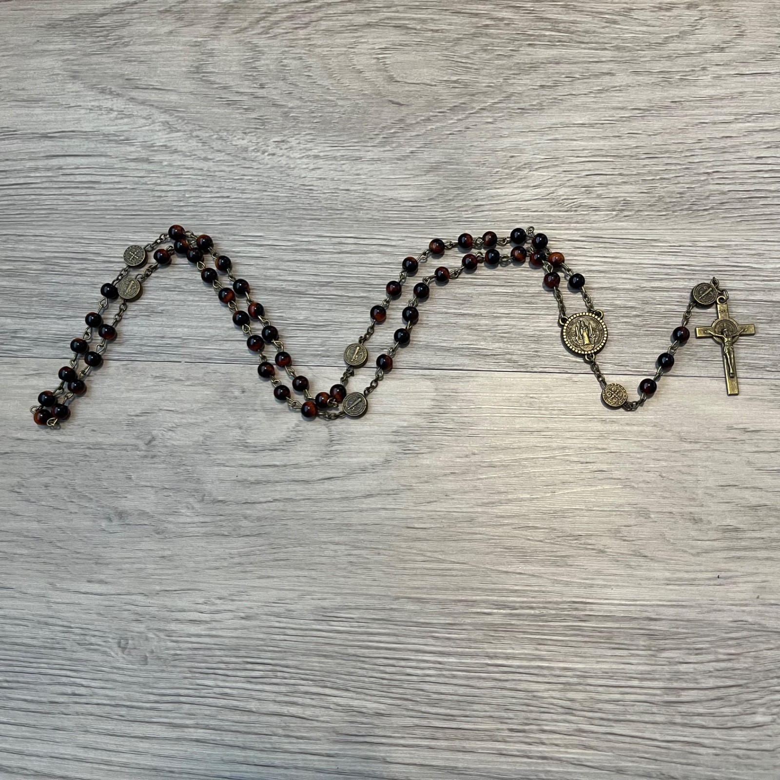 St Benedict Medal Rosary Bronze Beads 6mm with Pouch Rosario de San Benito