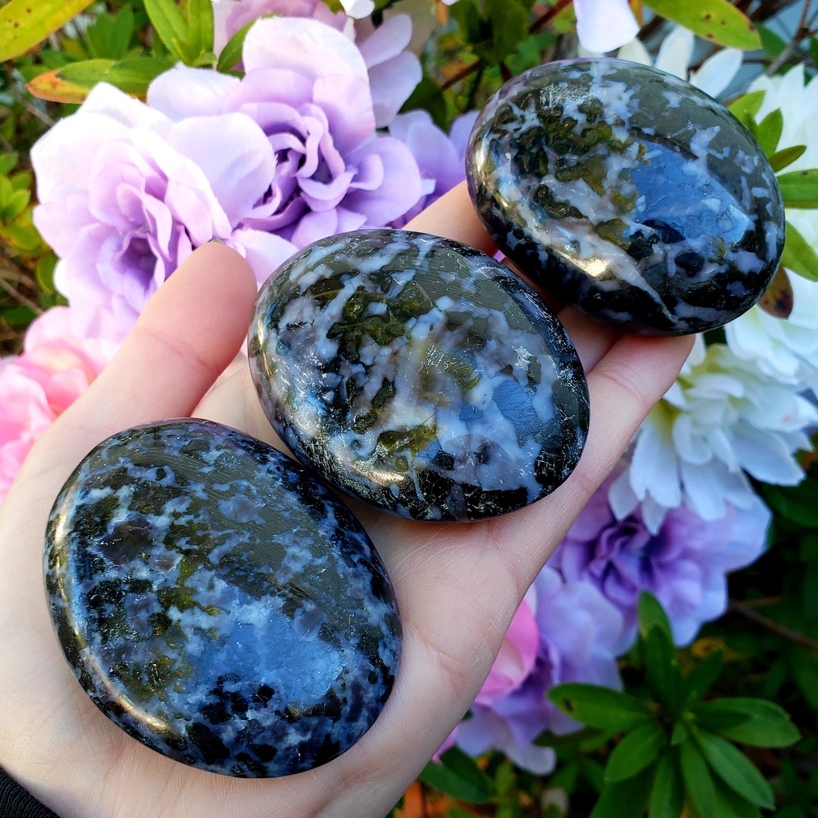 Mystic Merlinite Indigo Gabbro natural polished palm Crystal Healing Gemstone