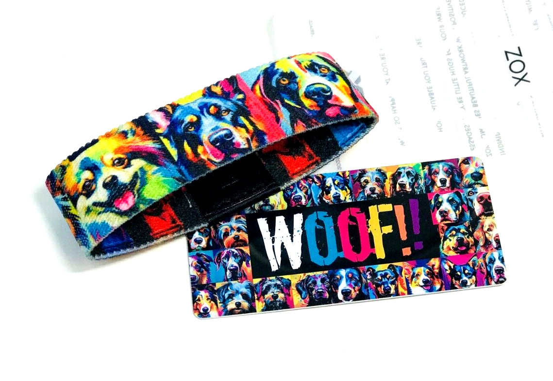 ZOX **WOOF!!** Silver Strap Medium Wristband w/Card NIP DOGS