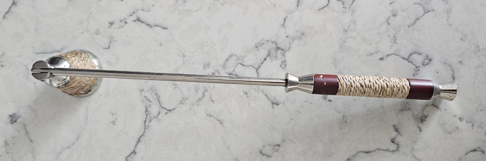Vintage Silver-toned Candle Snuffer with Jute Twine Decorated Handle & Snuffer