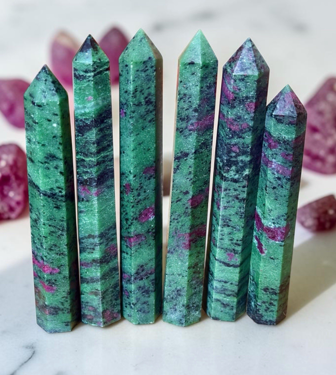 6 Ruby Zoisite Crystal Towers Generator Points Polished Obelisks 5”-6” Set Lot